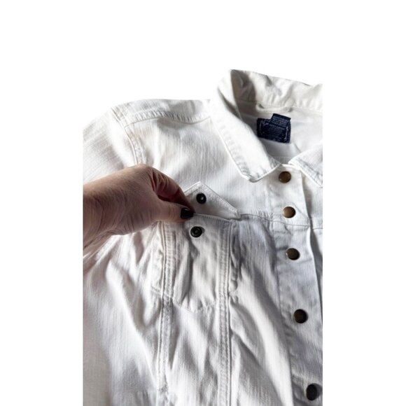 Lucky Brand Woman's Sz XL Sabrina Pearl White Denim Jean Jacket Snap Front - Picture 9 of 10